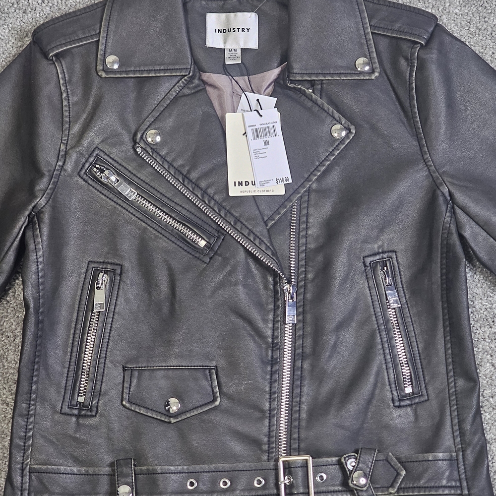 Nwt - Industry Republic Black Faux Leather Biker Jacket Women’s M Moto Coat - Picture 2 of 4
